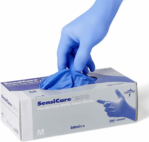486803R 200 200 Medline - SensiCare Nitrile Exam Gloves, Disposable, Powder-Free, Blue, Large, Box