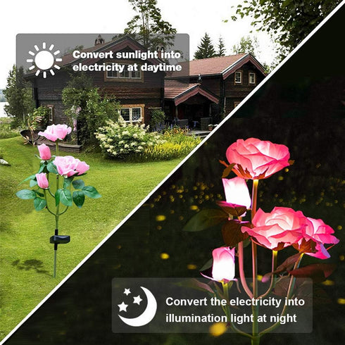SMATOLS Outdoor Solar Garden Stake Lights, Outdoor Decorative Rose Flowers Lights Waterproof Solar Powered for Patio