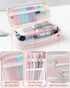 Four Candies 56 PCS Aesthetic School Supplies, Large Pencil Case, 6 Colored Ballpoint Pens, 12 Pastel Highlighters, Pink