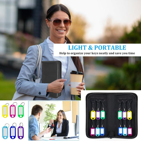 Portable Zippered Key Organizer, Waterproof Fireproof Key Case with 12 Key Hooks and Tags,Portable Key Storage for Rental Management Real Estate Sales Hotel Executives and Car Service