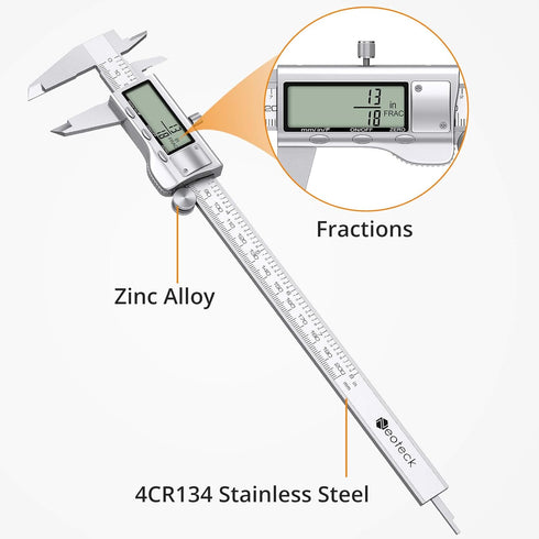 Neoteck 8 inch Digital Caliper, Stainless Electronic Measuring Tool with Fraction/Inch/Millimeter Conversion