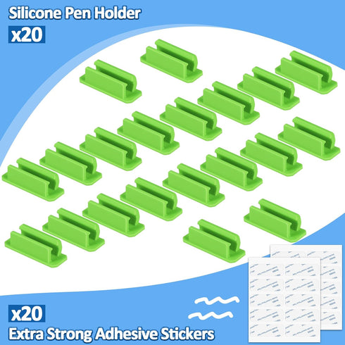 BOBOKA 20Pcs Silicone Pencil Holder & Marker Holder for Desk, Adhesive Pen Holder for Classroom, Teacher Supplies