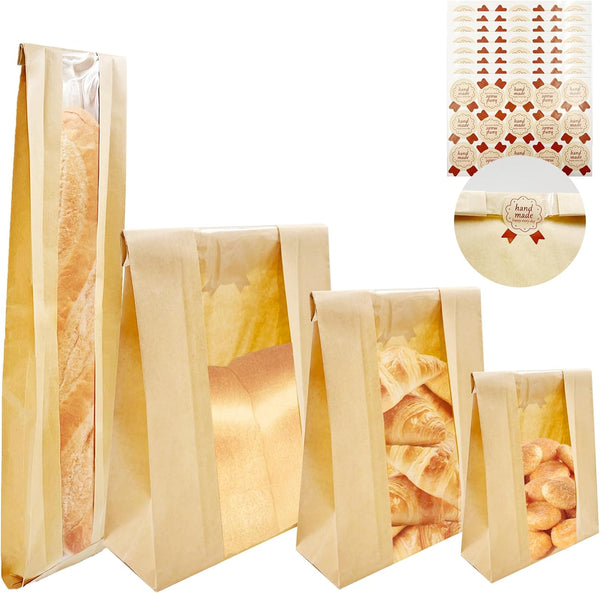 SNAIL GARDEN Sourdough Bread Bags - 100pcs with Four Sizes, Windowed, Kraft