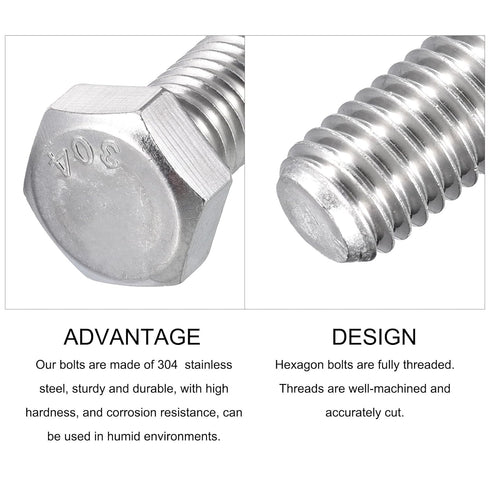 Hex Bolts 5Pcs (3/8-16x4"), 304 Stainless Steel Fully Threaded Hex Head Screws for Furniture Repair, Silver