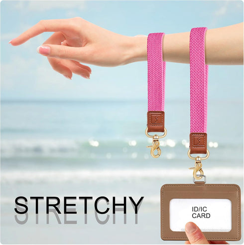 Stretchy Wristlet Keychain - Braided Cute Lanyards for Keys, Key Chain Holder for Women and Men (Pink)