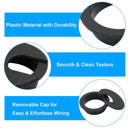 Dijedev 2" Grommet 2pcs Grommet Desk Black, Desk Table Plastic Cable Hole Cover pc Computer Desk Round Wire, Table Cord