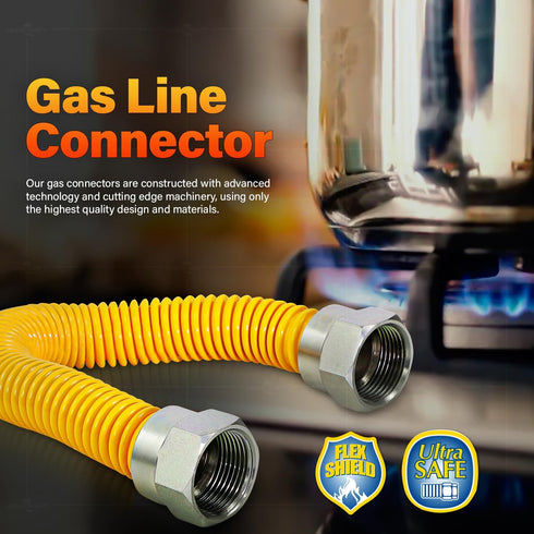 Flextron FTGC-YC38-48 46" Flexible Epoxy Coated Gas Line Connector, Yellow/Stainless Steel