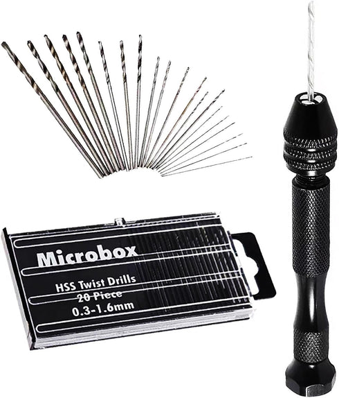 Pin Vise Hand Drill with 20 PCS Micro Twist Drill Bits Set, Manual Drill Bits for Jewelry Making and Hobby