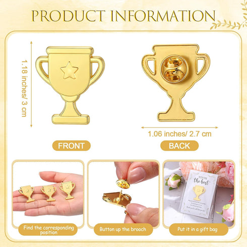 Juinte 60 Sets Employee Appreciation Gifts Bulk Trophy Pins with Thank You Cards Organza Bags Inspirational