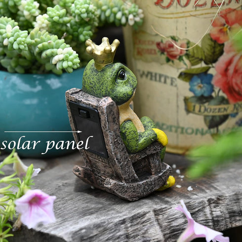 Miniature Frog Garden Statue | Solar Light Home Decor, Fairy Garden Accessories for Patio, Balcony, Yard, Lawn Bedroom