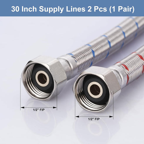 ARCORA 30 Inch Faucet Hose 1/2 to 1/2 , Braided Stainless Steel cUPC Supply Lines for Faucet Attachment, 1 Pair
