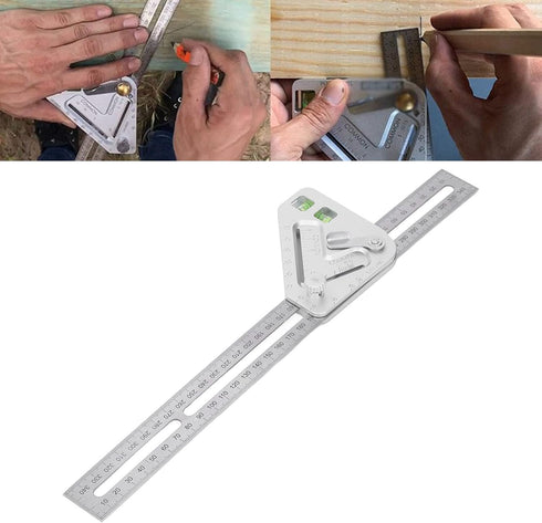 Combination Square with Bubble Level, Silver Flexible Woodworking Triangle Ruler Carpentry Tools