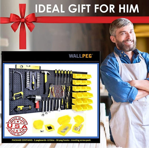 WallPeg Pegboard Wall Organizer Kit - 48" Wide, 2 Pegboard Panels & 36 Locking Hooks for Garage Organization