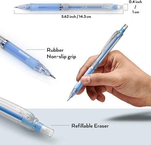 Nicpro 23PCS Pastel Mechanical Pencil 0.5 & 0.7 mm with Case, 12 Tubes HB Lead Refills, 3 Erasers for Student Writing