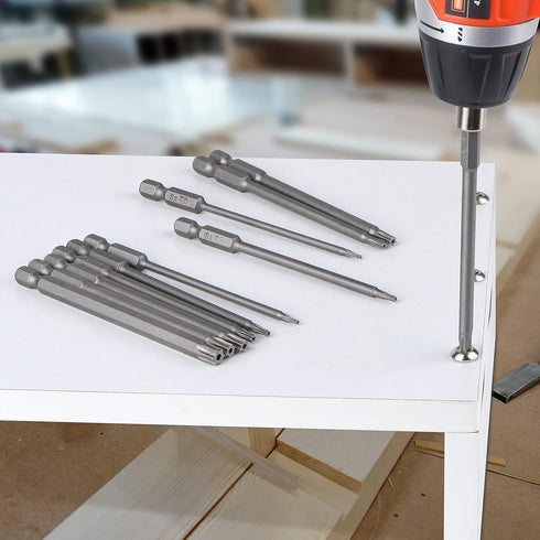 Set 11 4 Inch Set S2 1/4" T6-T40 YDLQWCZ Torx Bit Piece long Security Tamper Proof Star Bit Steel Hex Shank Magnetic