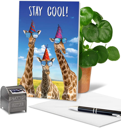 NobleWorks Adorable Birthday Card, Funny Giraffe Animal Humor, Bday Notecard with Envelope, C6335BDG