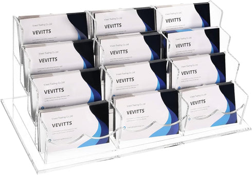 Business Acrylic Card Holder Display for Desk, 12 Slots 4 Tiers Multiple-Clear Acrylic Business Card Stand Set, Holds