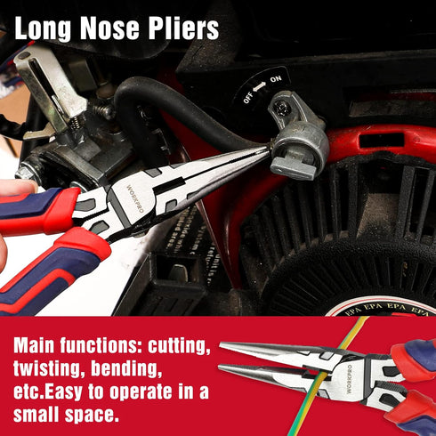 4-Piece Set Set WORKPRO Pliers - Premium CR-V Construction Tool Including Long Nose, Diagonal Cutting, Groove Joint