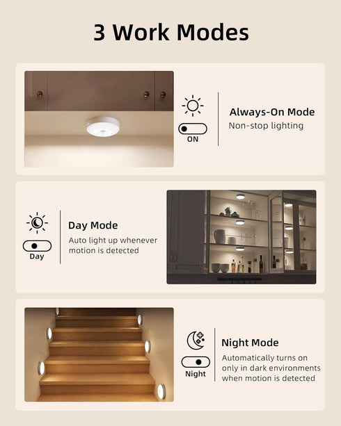 6-Pack 3 12 Dimmable Counter EZVALO Under Cabinet Lighting, Rechargeable Motion Sensor Puck Light with Remote, Color