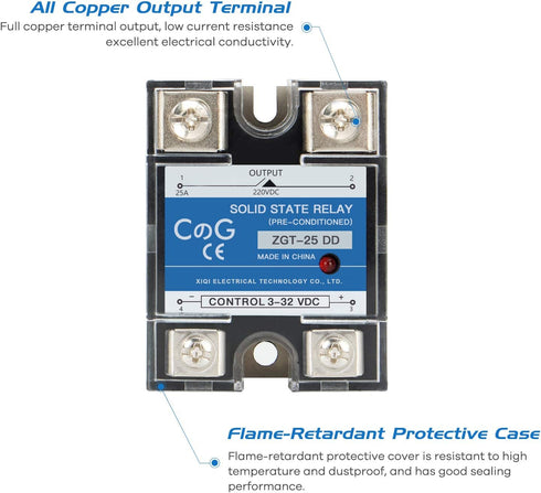 CG Solid State Relay SSR-25DD DC to DC Input 3-32VDC to Output 5-240VDC 25A Single Phase Plastic Cover