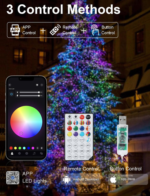 echosari Smart String Lights, 100 LED 33Ft RGB Fairy Lights with Remote & App Control, Music Sync for Christmas Trees