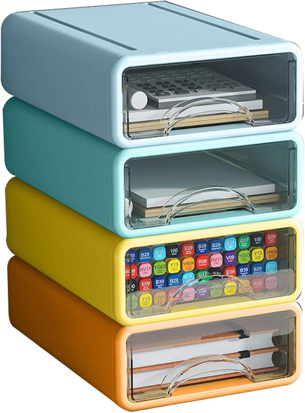 Desk Organizer with Drawers, Stackable Storage Drawers for Office Supplies, Makeup, Pencils, Chargers (4 Pack)