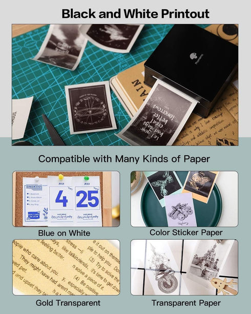 Phomemo Mini Sticker Printer M02, Portable Thermal Inkless Label Maker for DIY, Diaries, Photos, Study Notes, Black