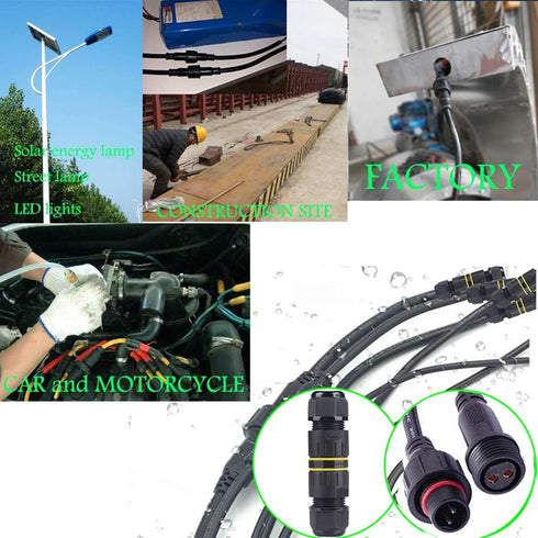 Waterproof Connectors 3 Wire, 16AWG Male Female Plug LED Connector with M16 Electrical Cable Connector,IP68 20CM Extension Cable for Car, Truck, Boat,Indoor/Outdoor LED Strip Lights,(2Pairs) by YETOR