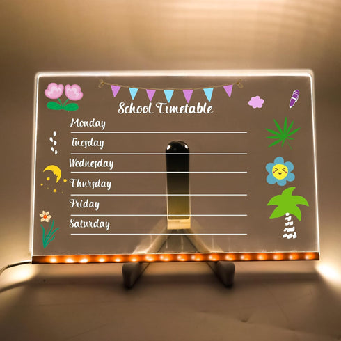 GraduationMall Acrylic Dry Erase Board with Light, 11.8 X 7.9 LED Note Message Glass Board with Stand for Kids