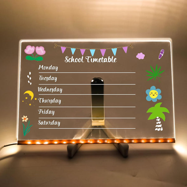 GraduationMall Acrylic Dry Erase Board with Light, 11.8 X 7.9 LED Note Message Glass Board with Stand for Kids