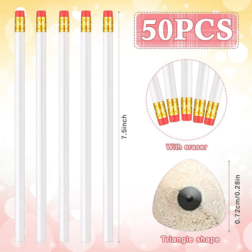 Tinlade 50 Pcs Triangular Grip Pencils Wedding Pencils HB Graphite Pencil Pack Wood Pencils with Eraser for School Drawing Sketching Bridal Baby Shower Office Supplies (White) by Tinlade
