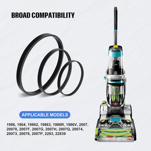 Vacuum Belt Set for Bissell ProHeat 2X Revolution Pet Pro Carpet Cleaner, Fits Models 1986, 1964, 2007, 2007P Series, Replace Parts 1611129, 1611130 & 1606428 (2-Set)
