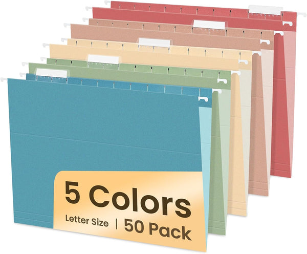 SUNEE Hanging File Folders, 50 Pack Letter Size with 1/5-cut Tabs, Stay Organized for Home and Office Bulk File,