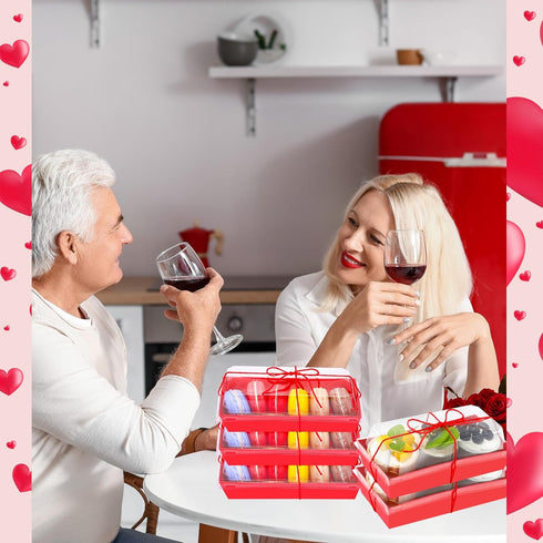 200 Pcs Charcuterie Boxes - Disposable Rectangle Cookie Boxes with Clear Lids and Rope for Bakery, 7.5'' Red Dessert