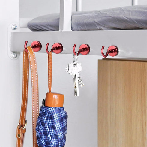 MIKEDE Heavy Duty Magnetic Hooks, 80LB Strong Neodymium Magnet with Hook for Fridge, 4 Pack (Red)