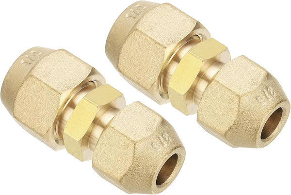 PATIKIL 3/8" to 1/2" Pipe Extension Joint Connector, 2pcs Free Welding Brass Coupler Adapters with 4pcs Flare Nuts