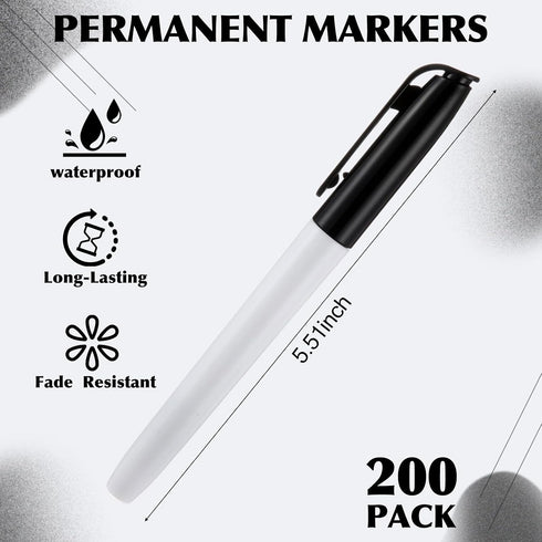 Affrolling 200 Pack 0.4mm Set, Ultra Fine Point Permanent Marker Bulk, Fine Tip Permanent Markers Quick Dry