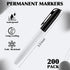 Affrolling 200 Pack 0.4mm Set, Ultra Fine Point Permanent Marker Bulk, Fine Tip Permanent Markers Quick Dry