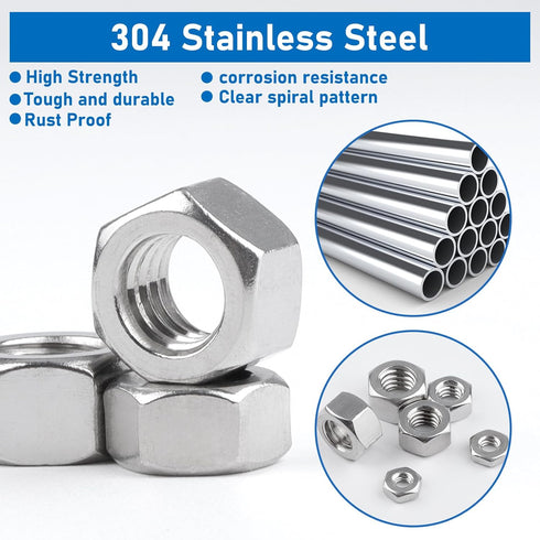 Vmuter 100 Pack 1/4-20 304 (A2-70) Inch Hex Nuts, Stainless Steel Hardware Nuts,Standard Coarse Thread Nuts