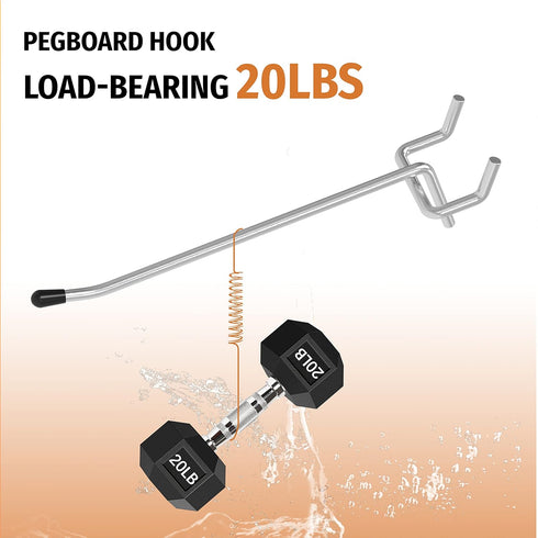 HUHOLE Pegboard Hooks 50PC, Ideal Wall Storage Tool Organizer for 1/4" 1/8" Peg Board, 2 Inch Silver