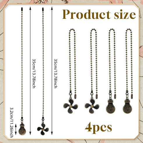 Thinp 4 Bulb Pcs Ceiling Fan Pull Chain Extender, Pull Chain Extension Fan Light Shaped Pulls Chains for Ceiling Fans