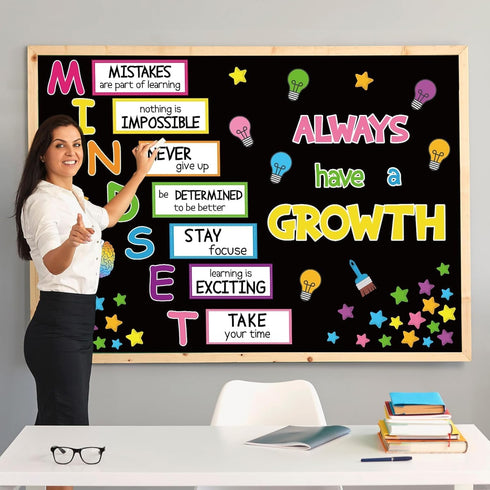 Growth Mindset Bulletin Board, Positive Educational Sayings Accents for Classroom Wall Display Set