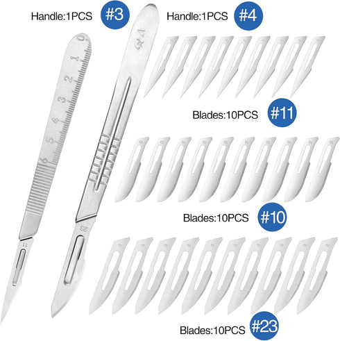 32PCS 30 Scalpel Blades with #10#11#23 Scalpels, Surgical Sterile Blades Including Two Handles for Crafts & More