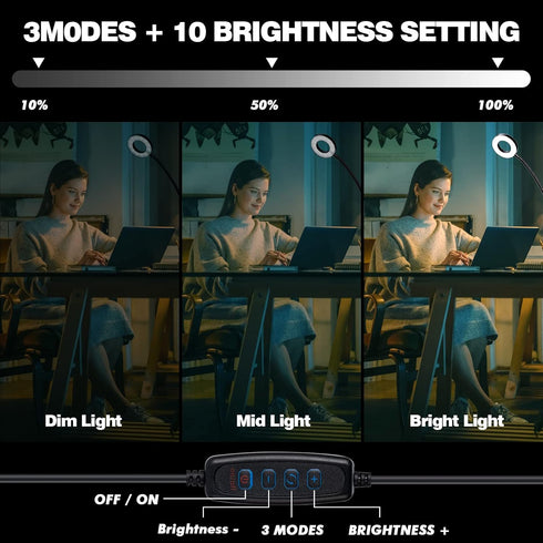 Desk Magnifying Glass with Light 5X, Clip on Desk Light with 3 Light Colors, 5W LED Desk Lamp with Clamp