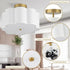 13.3"Semi 3-Light Flush Mount Ceiling Light Fixture, Modern Close to Ceiling Light With Fabric Flower-Shaped Shade
