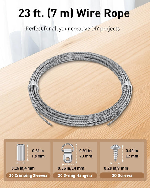 23 1/32" 110 lbs, Uniclife Picture Hanging Wire, Feet Picture Wire Kit with D-Ring Hangers, Stainless Steel Wire Rope