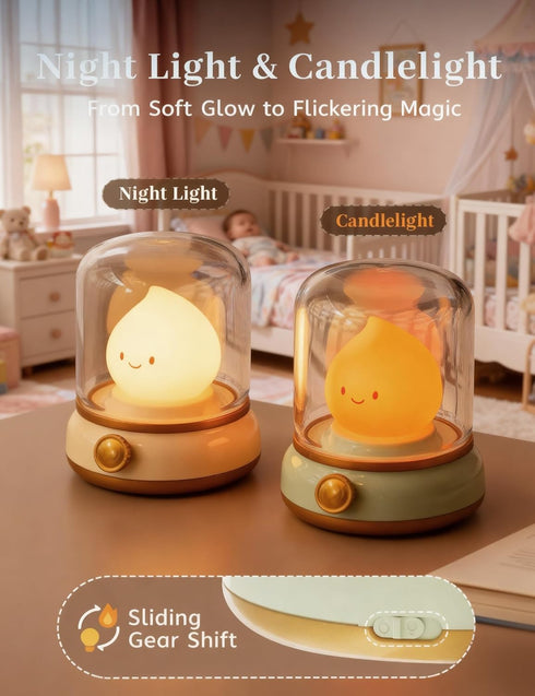 Dimmable Smiley Night Light for Baby Nursery, Rechargeable LED Candle Lamp, Eye, Caring Mood Light with Timer, Cute