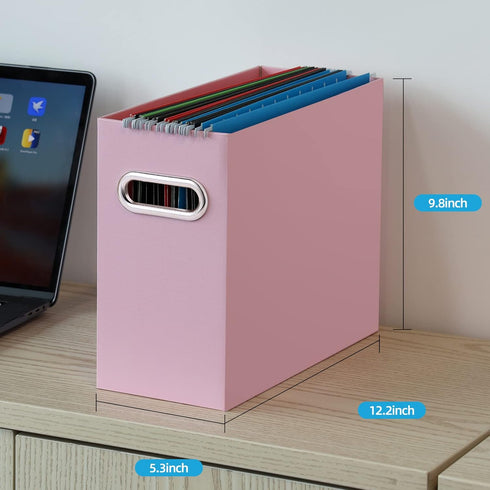 Oterri File Organizer, 4 Packs Small Storage Box, Cardboard File Folder Organizer, Collapsible File Box, Hanging File Organizer for Letter Size, Portable File Box with Handle, Only Box(Pink)