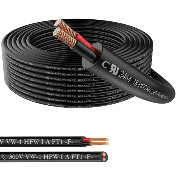 18 Gauge 2 Conductor Electrical Wire Stranded PVC Red & Black Cable 10M/32.8FT for Auto LED Lighting UL Listed