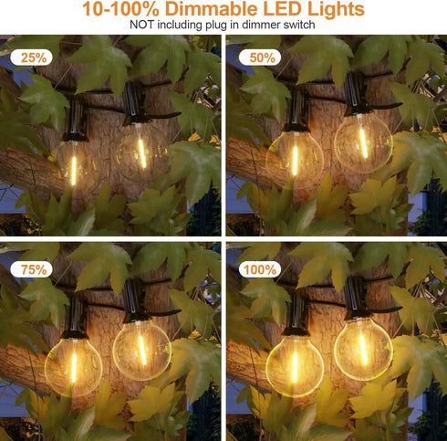 GPATIO Outdoor String Lights, 30FT Waterproof Patio Lights with 15+1 Dimmable Globe G40 Bulbs for Backyard Decor